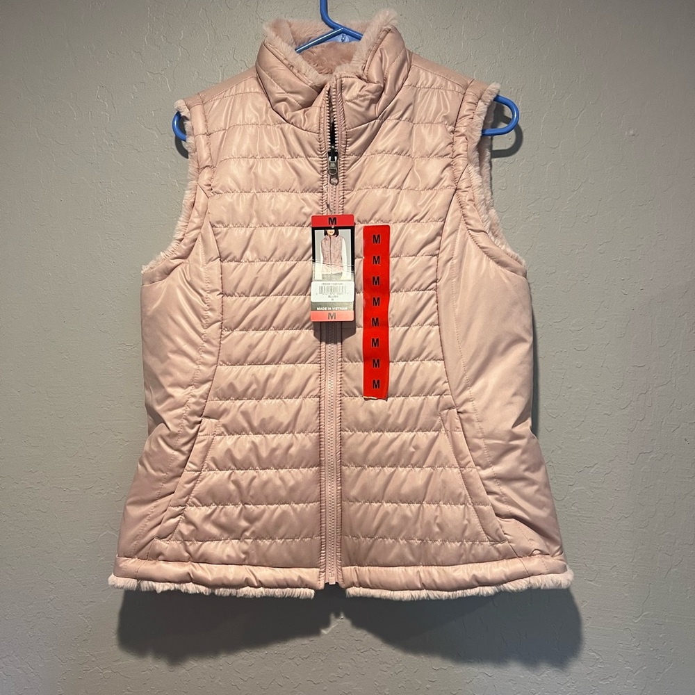 Women's Nicole Miller Pink Quilted Reversible Vest